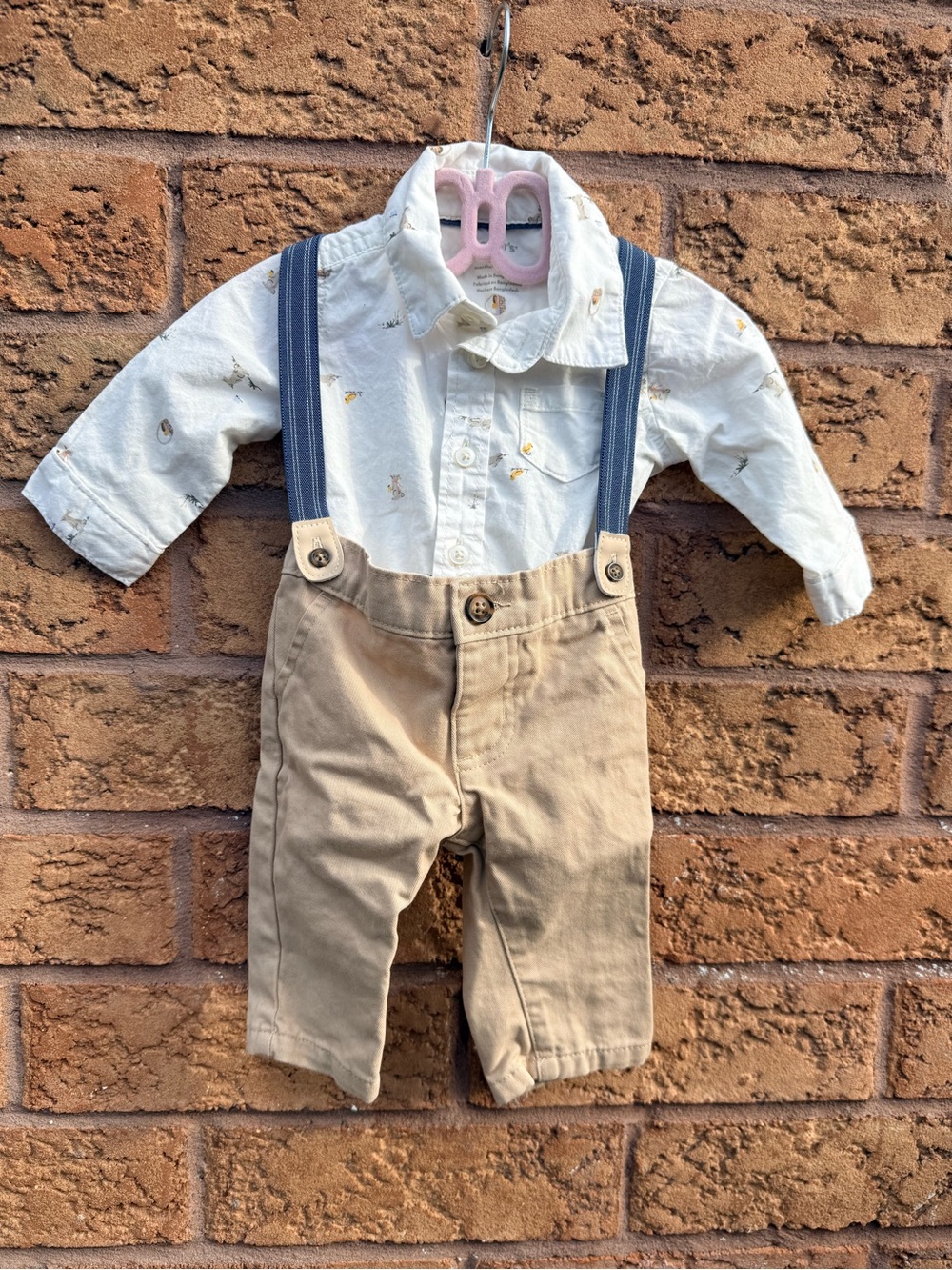 4/$25 • Carters Bunny Print Cotton Bodysuit & Suspender Pant Set